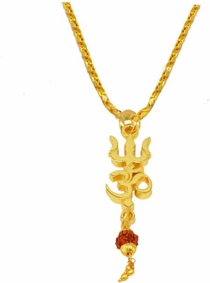 Men Style Om Shiv Trishul Locket With Rope Chain Gold-plated Brass Pendant Set