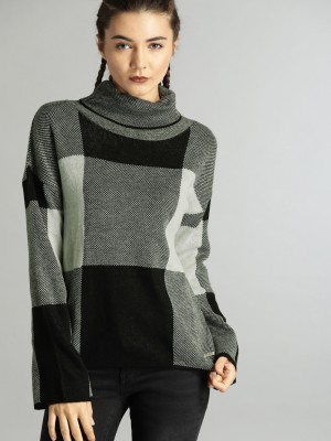 Roadster Checkered Turtle Neck Casual Women Multicolor Sweater