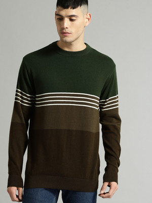 Roadster Solid Round Neck Casual Men Green Sweater at flipkart