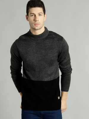 Roadster Solid High Neck Casual Men Grey Sweater