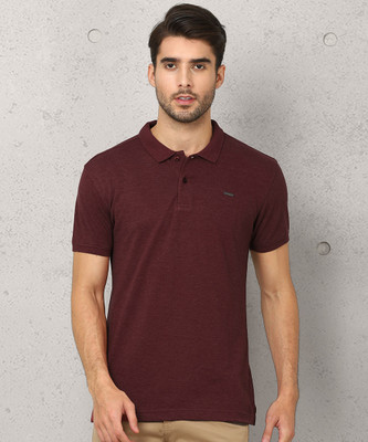 METRONAUT Solid Men Polo Neck Maroon T-Shirt