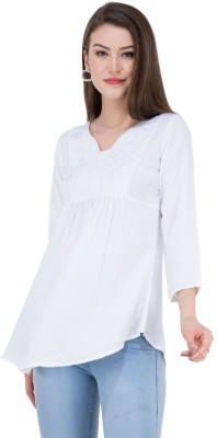 SAAKAA Casual Regular Sleeve Embroidered Women White Top