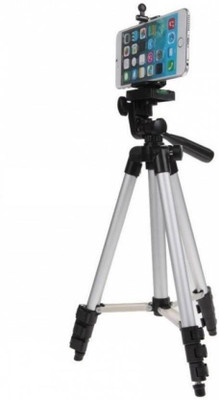 Zeom ™ Adjustable Aluminium Lightweight Camera Stand Tripod-3110 With Three-Dimensional Head & Quick Release Plate For Video Cameras and mobile clip holder for Mobiles & Smartphones Tripod (Silver, Black, Supports Up to 1500 g) Tripod(Black, Silver, Supports Up to 1500 g)