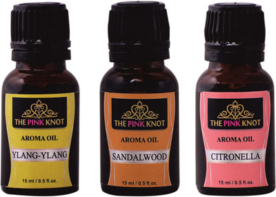THE PINK KNOT Ylang-Ylang , Sandalwood & Citronella set of three aromatic fragrant diffuser oil (15ml each) Aroma Oil Ylang-Ylang , Sandalwood & Citronella set of three aromatic fragrant diffuser oil (15ml each)(3 x 15 ml)