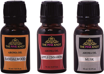 THE PINK KNOT Sandalwood ,Apple Cinnamon & Musk set of three aromatic fragrant diffuser oil (15ml each) Aroma Oil Sandalwood ,Apple Cinnamon & Musk set of three aromatic fragrant(3 x 15 ml)
