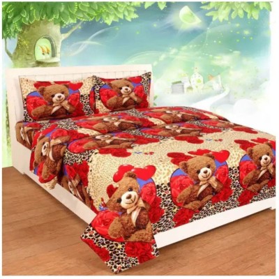 Home Readiness 185 TC Polycotton Double Cartoon Flat Bedsheet(Pack of 1, Brown)