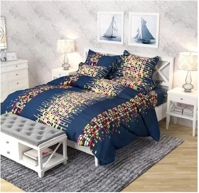 Decor Home Readiness 140 TC Polycotton Double 3D Printed Flat Bedsheet(Pack of 1, Blue)
