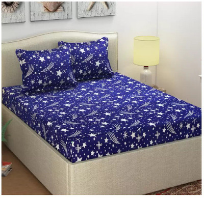Decor Home Readiness 140 TC Polycotton Double 3D Printed Flat Bedsheet(Pack of 1, Blue)