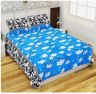 Decor Home Readiness 140 TC Polycotton Double 3D Printed Flat Bedsheet(Pack of 1, blue)
