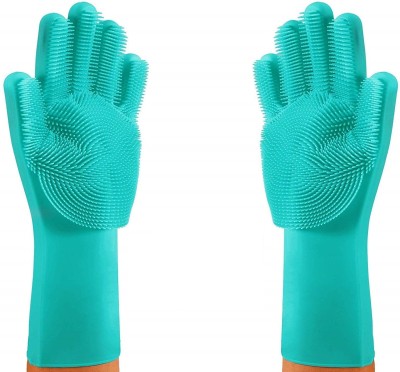 Lazy House Magic Silicone Scrubbing Gloves for Dishes, Hand Gloves for kitchen (Green) Wet and Dry Glove(Free Size)