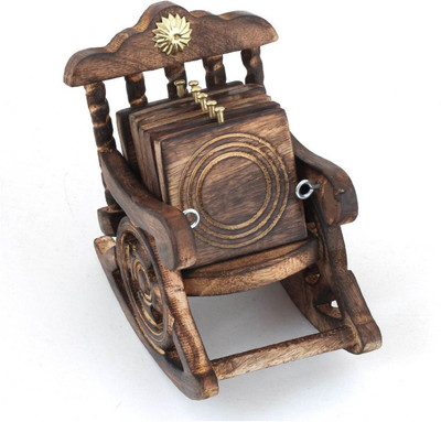 BIG BANG CREATIONS Square Reversible Wood Coaster Set(Pack of 6)
