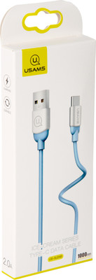 usams USB Type C Cable 2 A 1 m US-SJ246 Ice-Cream Series 1M Charging and Data(Compatible with Type C Devices, Blue, One Cable)