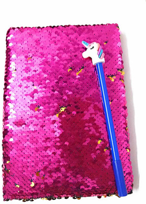 Prezzie Villa Magic Sequence Diary Magenta with Unicorn Pen A5 Diary single 80 Pages(Pink)