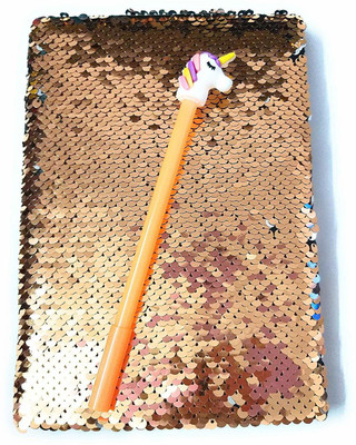 Prezzie Villa Rose gold Magic Sequence Diary with Unicorn Pen A5 Diary single 80 Pages(Rose gold)