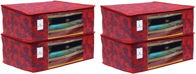 KUBER INDUSTRIES Metalic Flower 4 Piece Non Woven Saree Cover Set, Red,7 Inches Height CTKNEW0300(Red)