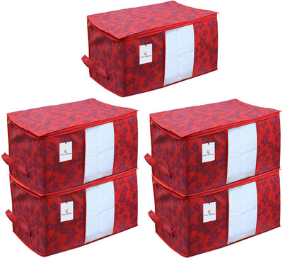 KUBER INDUSTRIES Metalic Flower Underbed Storage Bag,Storage Organiser,Blanket Cover Set of 5 Pc CTKNEW358 CTKNEW0358(Maroon)