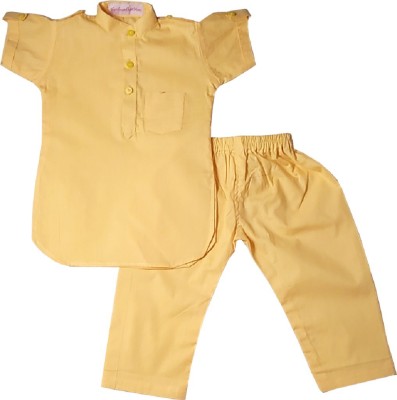 harshvardhanmart Boys Festive & Party Kurta and Pyjama Set(Gold Pack of 1)