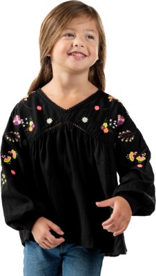 Cherry Crumble by Nitt Hyman Girls Casual Cotton Blend Top(Black, Pack of 1)