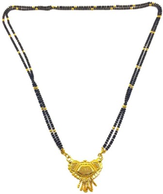 Digital Dress Room Women's Jewellery Gold Plated Mangalsutra Necklace 28-inch Length Chain Golden Plated Pendant and Latkan Traditional Black & Gold Beads Double Line Layer Long Mangalsutra For Girls Alloy Mangalsutra