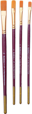KAMAL Golden Flat Tip Synthetic Hair Paint Brushes Taklon Small to Medium Sizes(Set of 4, Maroon/Golden Handle)