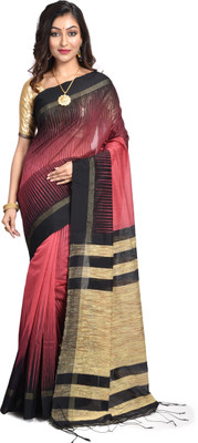 Rukmini Boutique Striped Handloom Cotton Blend Saree(Pack of 2, Brown)