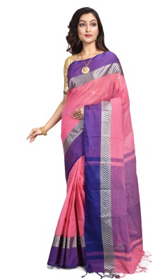 Dipali Enterprise Self Design, Striped Bollywood Cotton Linen, Pure Cotton Saree(Pink)