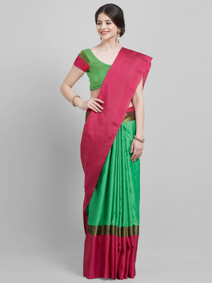 Ratnavati Solid/Plain Bollywood Cotton Silk Saree(Green)