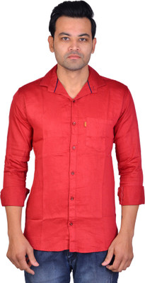 La Milano Men Self Design Casual Red Shirt