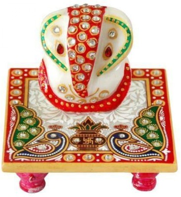 DEVAMA THE DIVINE LORD GANESH ON CHOWKI Decorative Showpiece  -  10 cm(Marble, Multicolor)