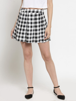 Sera Geometric Print Women Flared Black Skirt