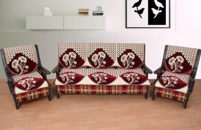 Creativehomes Velvet Floral Sofa Cover(Maroon Pack of 6)