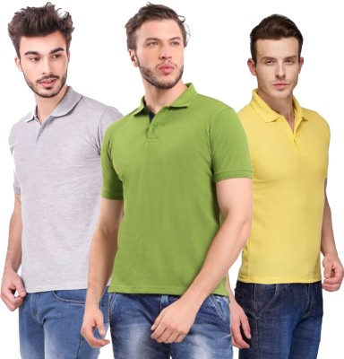 KEOTI Self Design, Solid Men Polo Neck Grey, Light Green, Yellow T-Shirt