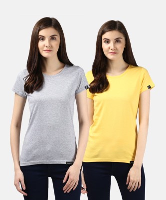 Young trendz Self Design, Solid Women Round Neck Multicolor T-Shirt