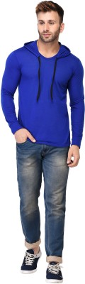 Unite Wear Solid Men Hooded Neck Blue T-Shirt