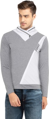 Black Collection Solid Men Cowl Neck White, Grey T-Shirt