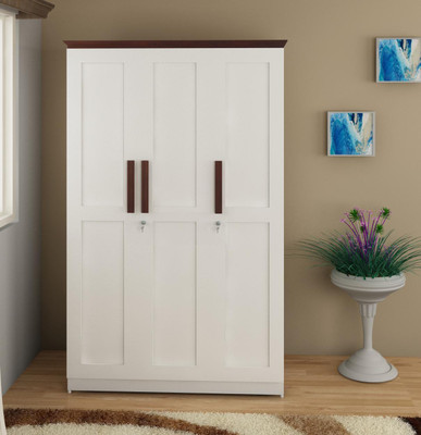 Flipkart Perfect Homes Engineered Wood 3 Door Wardrobe(Finish Color - Frosty White + Burma Teak)