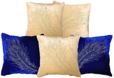 indoAmor Blended Cushions Cover(Pack of 5, 40 cm*40 cm, Blue, Beige)