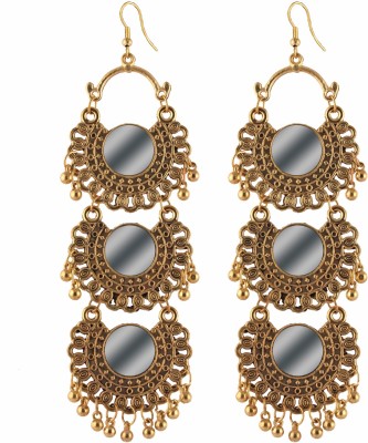 FashMade Triple Mirror Chandbali Alloy Drops & Danglers