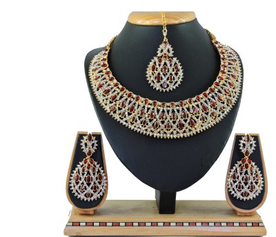 VATSALYA creation Alloy Gold-plated Red, White Jewellery Set(Pack of 1)