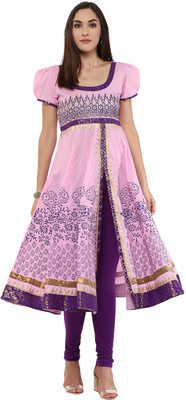 MBE Women Printed Frontslit Kurta(Purple, Pink)