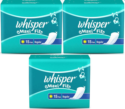 Whisper Maxi Fit Regular Wings Sanitary Pad (Pack of 15+15+15) Sanitary Pad(Pack of 3)