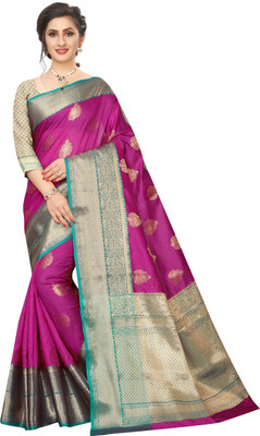 Gold Art Fashion Woven Kanjivaram Jacquard, Pure Silk Saree(Pink)