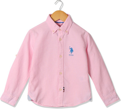 U.S. POLO ASSN. Boys Solid Casual Pink Shirt