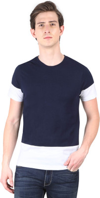 Fleximaa Colorblock Men Round Neck Dark Blue, White T-Shirt