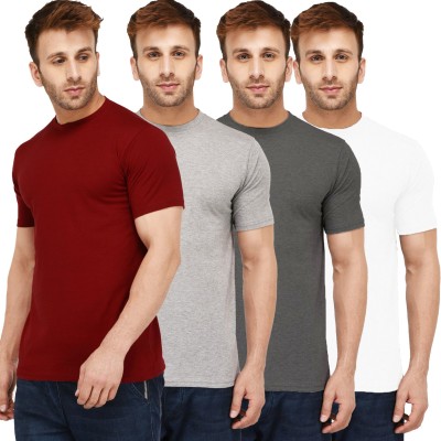 New Trends Collection Self Design, Solid Men Round Neck Red, White, Grey T-Shirt