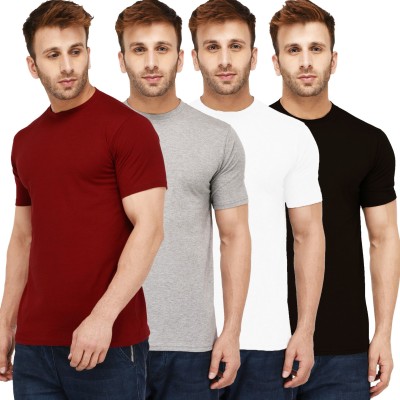 New Trends Collection Self Design, Solid Men Round Neck White, Maroon, Black, Grey T-Shirt