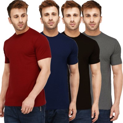 New Trends Collection Self Design, Solid Men Round Neck Dark Blue, Maroon, Black, Grey T-Shirt