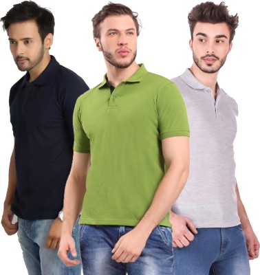 KEOTI Solid Men Polo Neck Dark Blue, Grey, Light Green T-Shirt