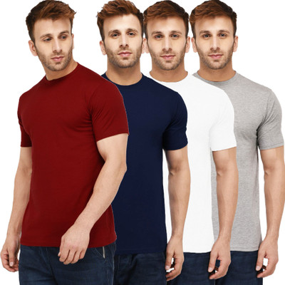 New Trends Collection Self Design, Solid Men Round Neck Dark Blue, White, Maroon, Grey T-Shirt