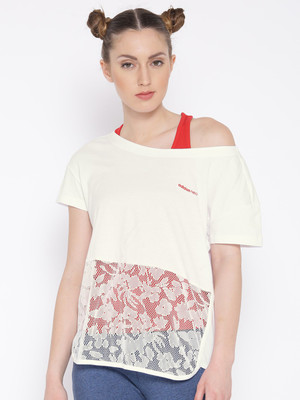 ADIDAS NEO Casual Regular Sleeve Self Design Women White Top